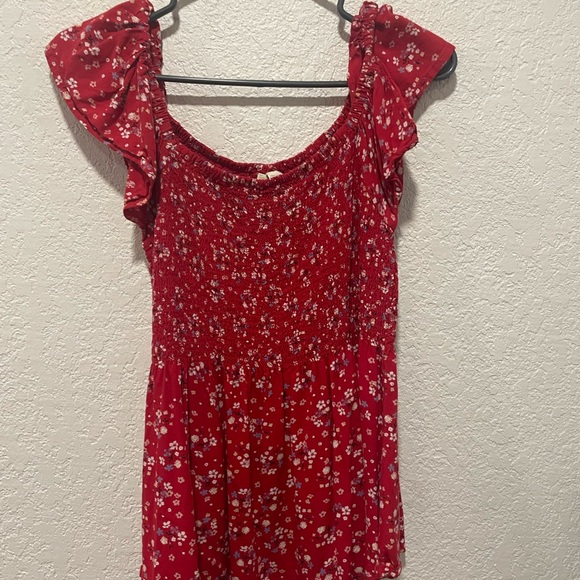 Japna Floral Ruffle Short Sleeve  Flowy Top Boho Juniors medium Red - Picture 2 of 5